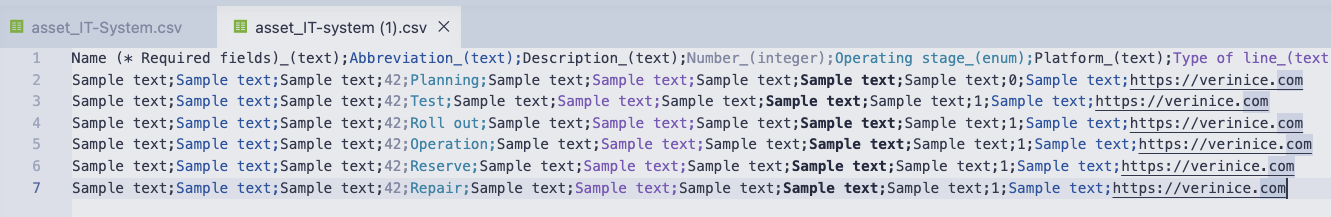 CSV template