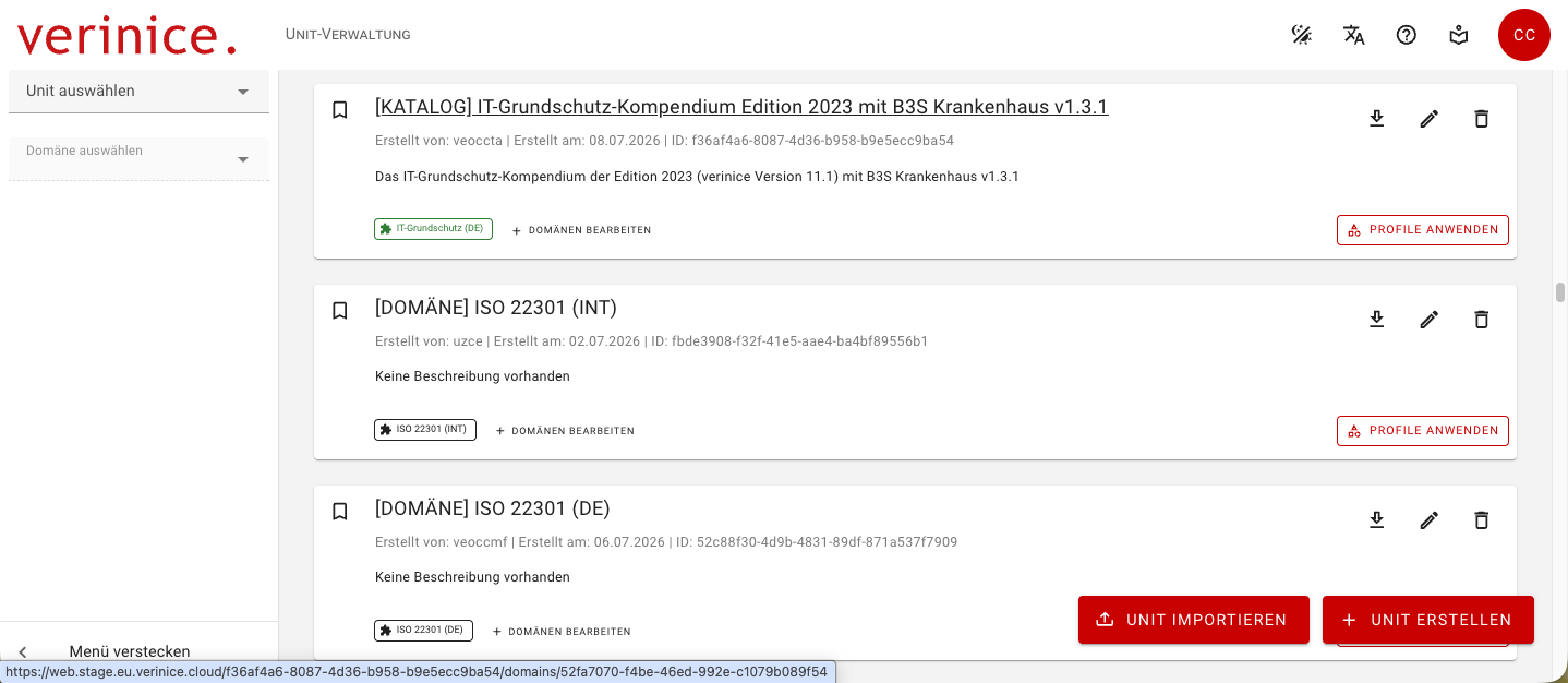 Unit-Verwaltung