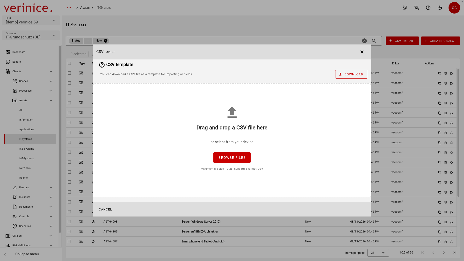 CSV Import in Object Overview