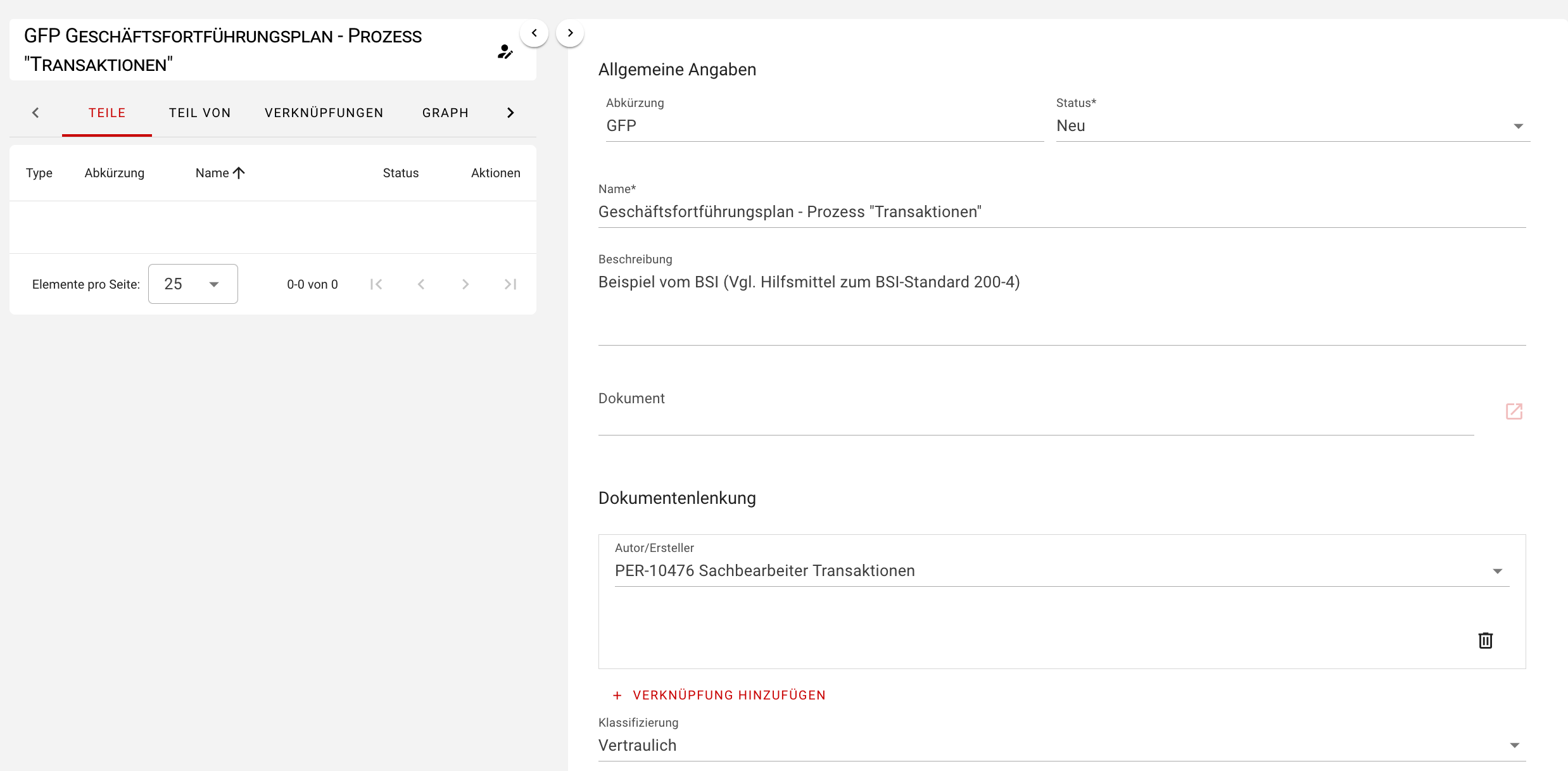 Dokumenten-Objekt für den Geschäftsfortführungsplan