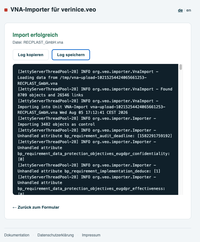 Import erfolgreich